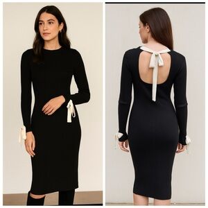 & Other Stories Black Ribbed Tie Back Midi Sweater Dress Small